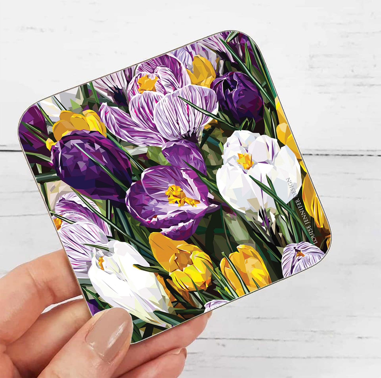 Crocus drinks coaster | Geometric illustration | Wildflowers