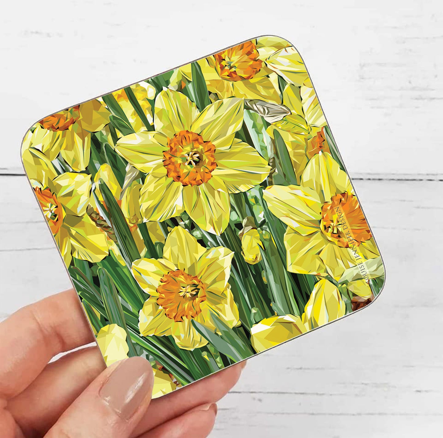 Daffodils drinks coaster | Geometric illustration | Spring flowers