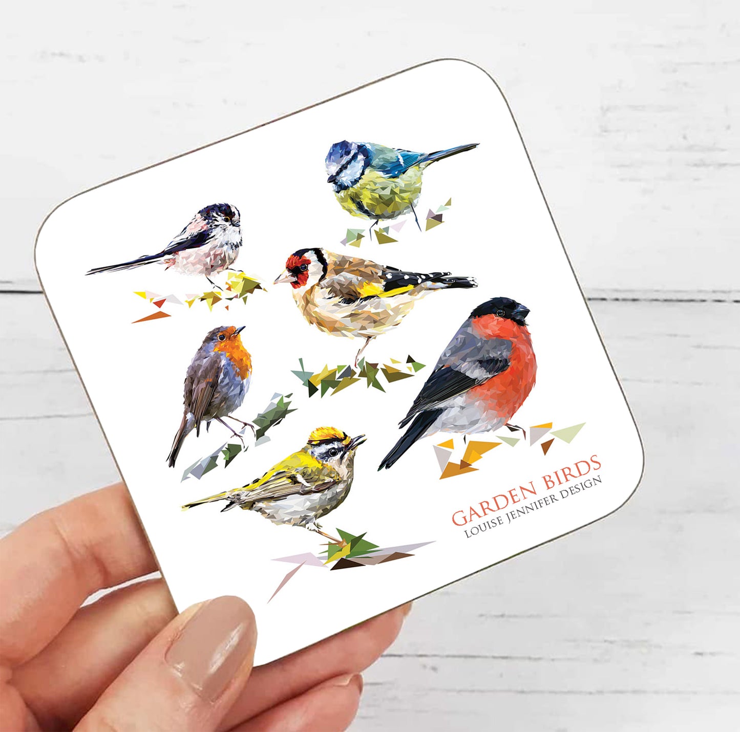 Garden birds drinks coaster | Geometric illustration | British birds