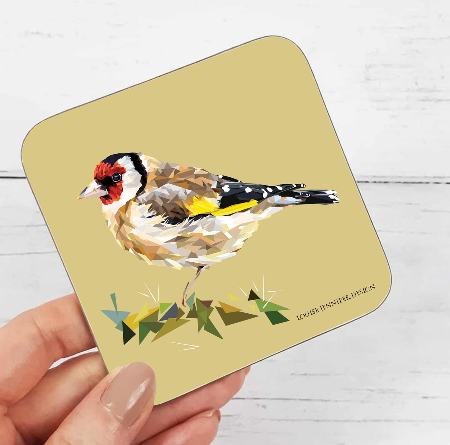 Goldfinch drinks coaster | Geometric illustration | Garden birds