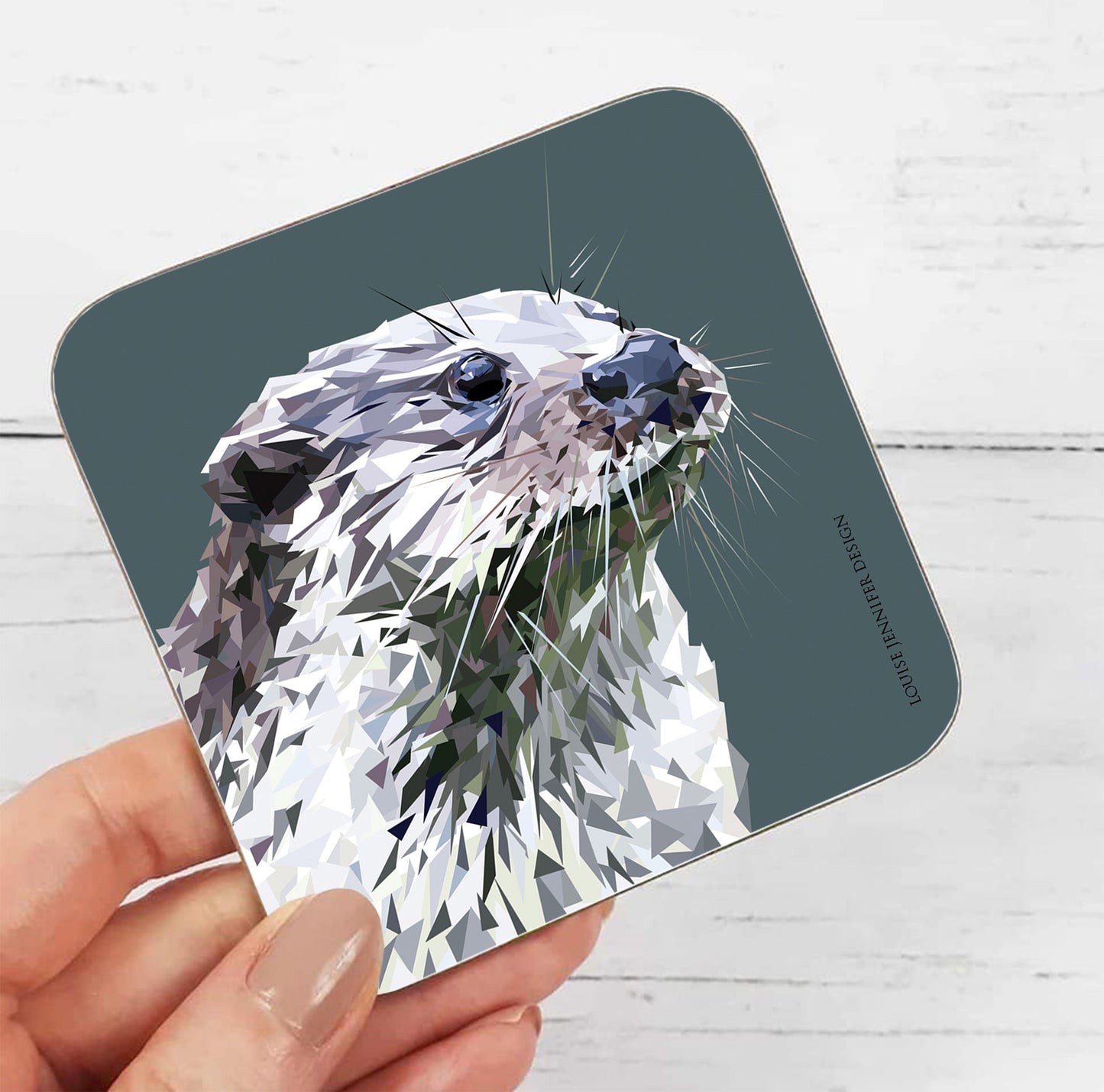 Otter drinks coaster | Geometric illustration | British wildlife