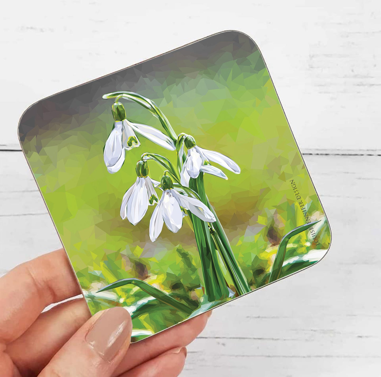 Snowdrops drinks coaster | Geometric illustration | Wildflowers