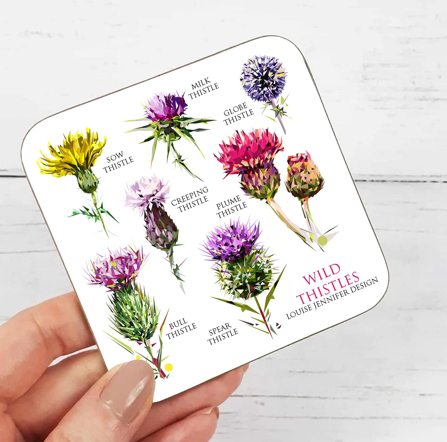Wild thistles drinks coaster | Geometric illustration | Flower of Scotland