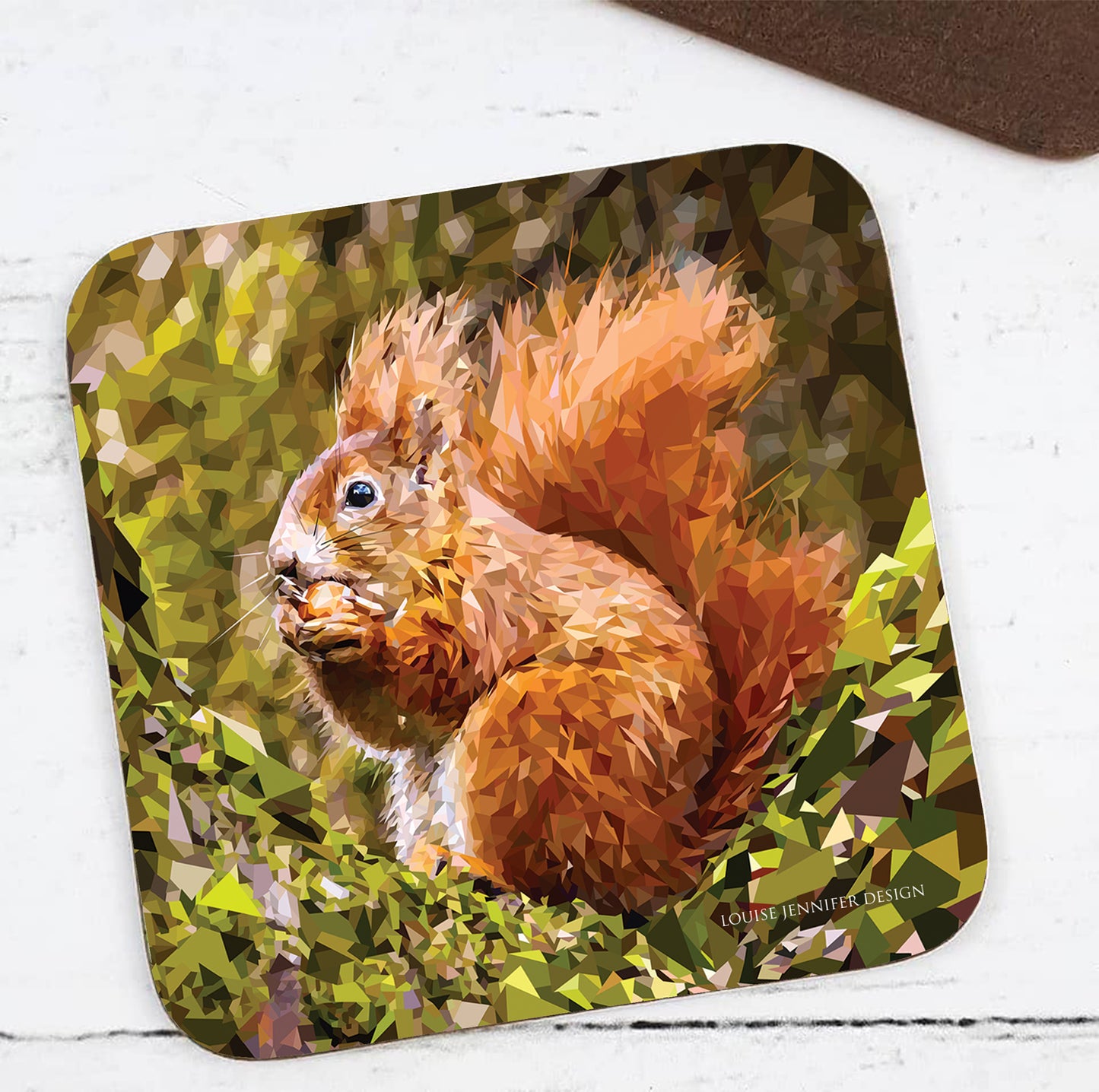 RED SQUIRREL hardwood coaster *NEW
