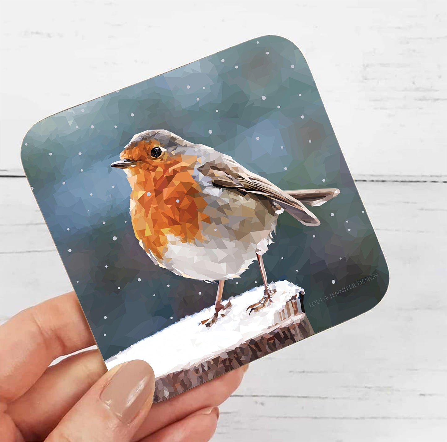 WINTER ROBIN hardwood coaster *NEW