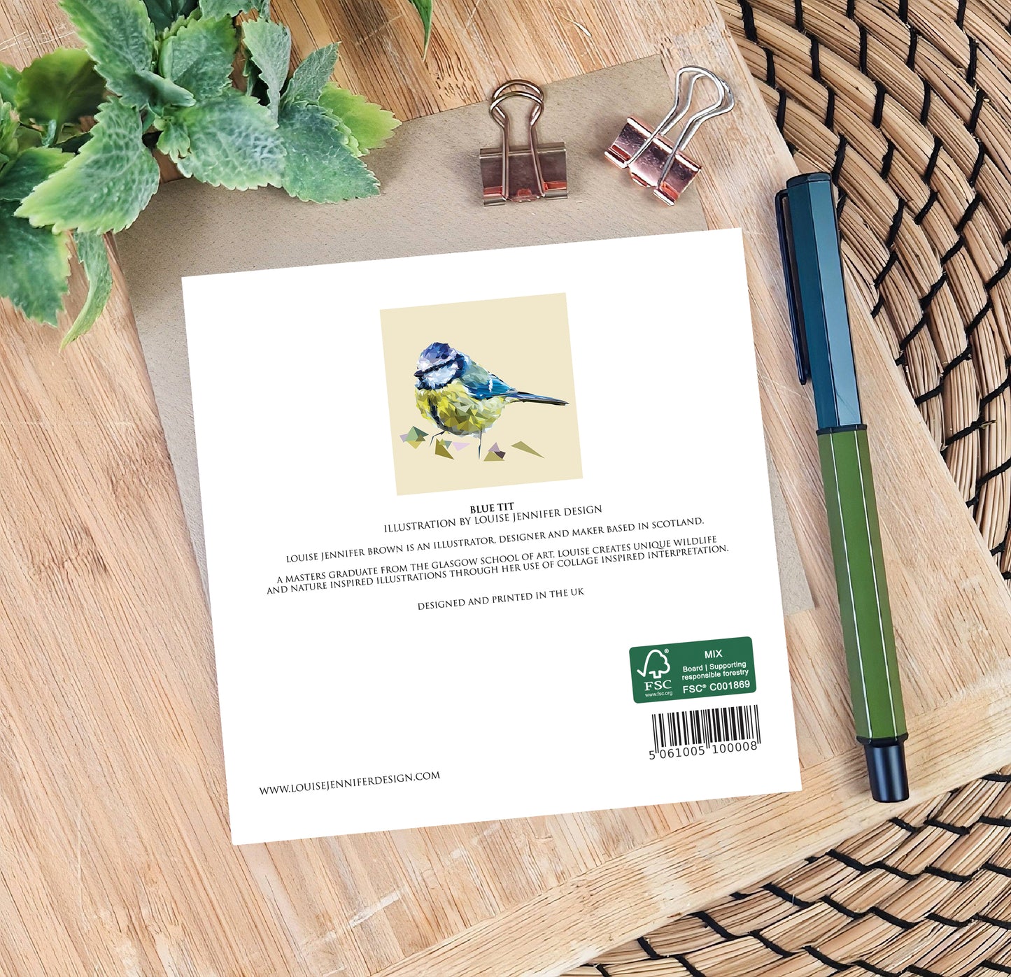 Blue tit bird illustration | Blank greeting card | Art card
