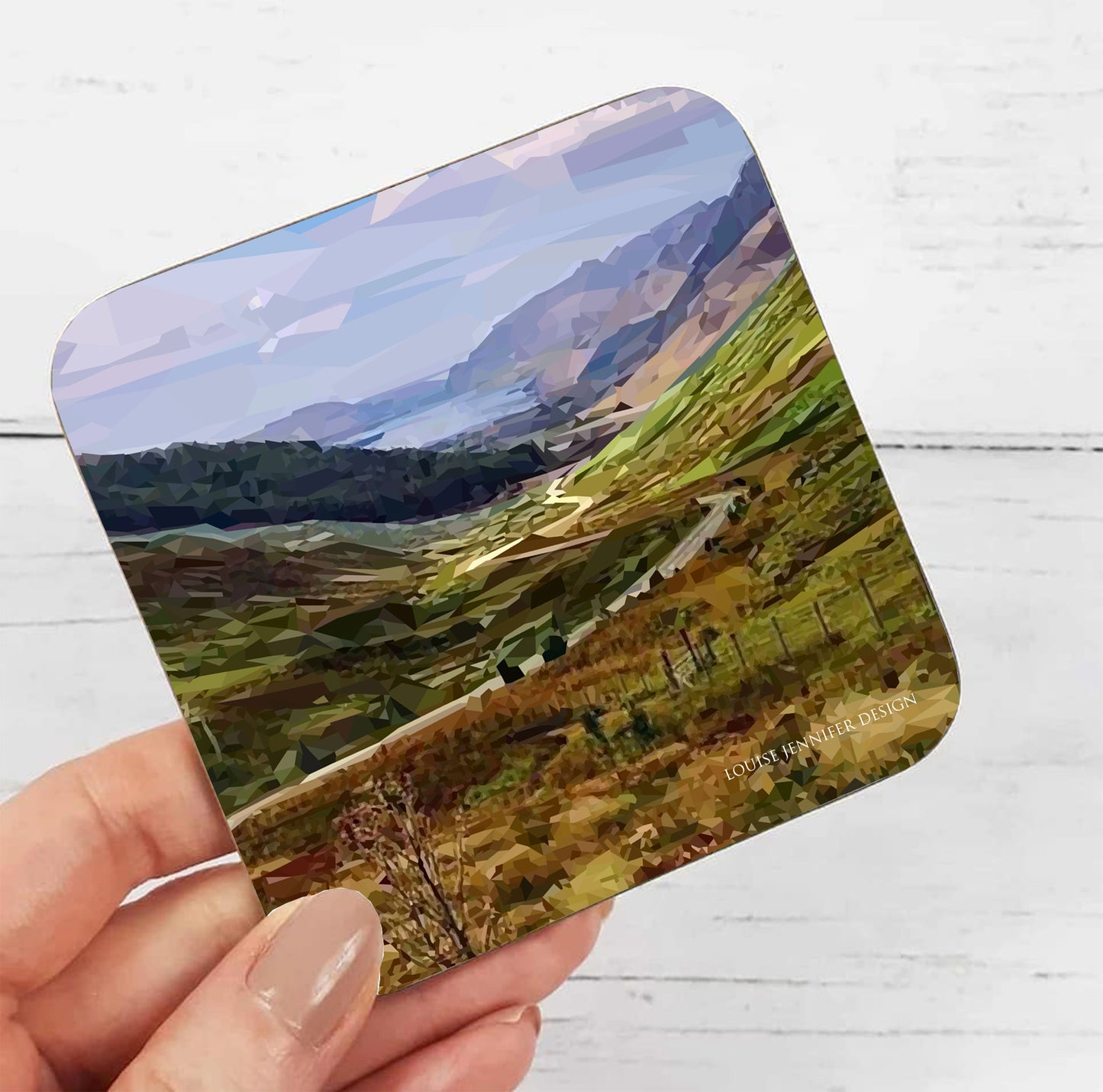 Scottish landscape drinks coaster | Geometric illustration | Glen Docherty