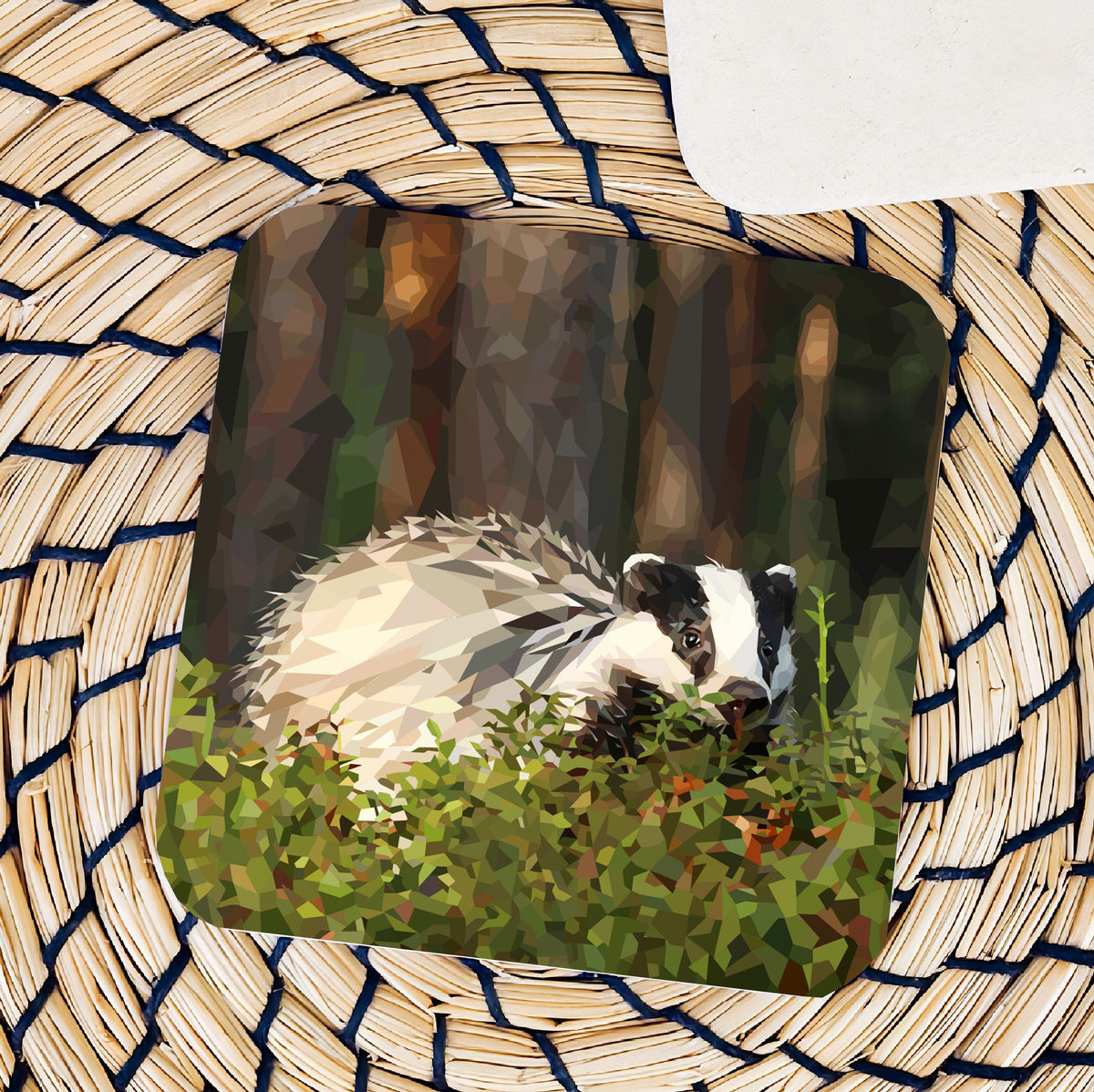 Badger drinks coaster | Geometric illustration | British animals