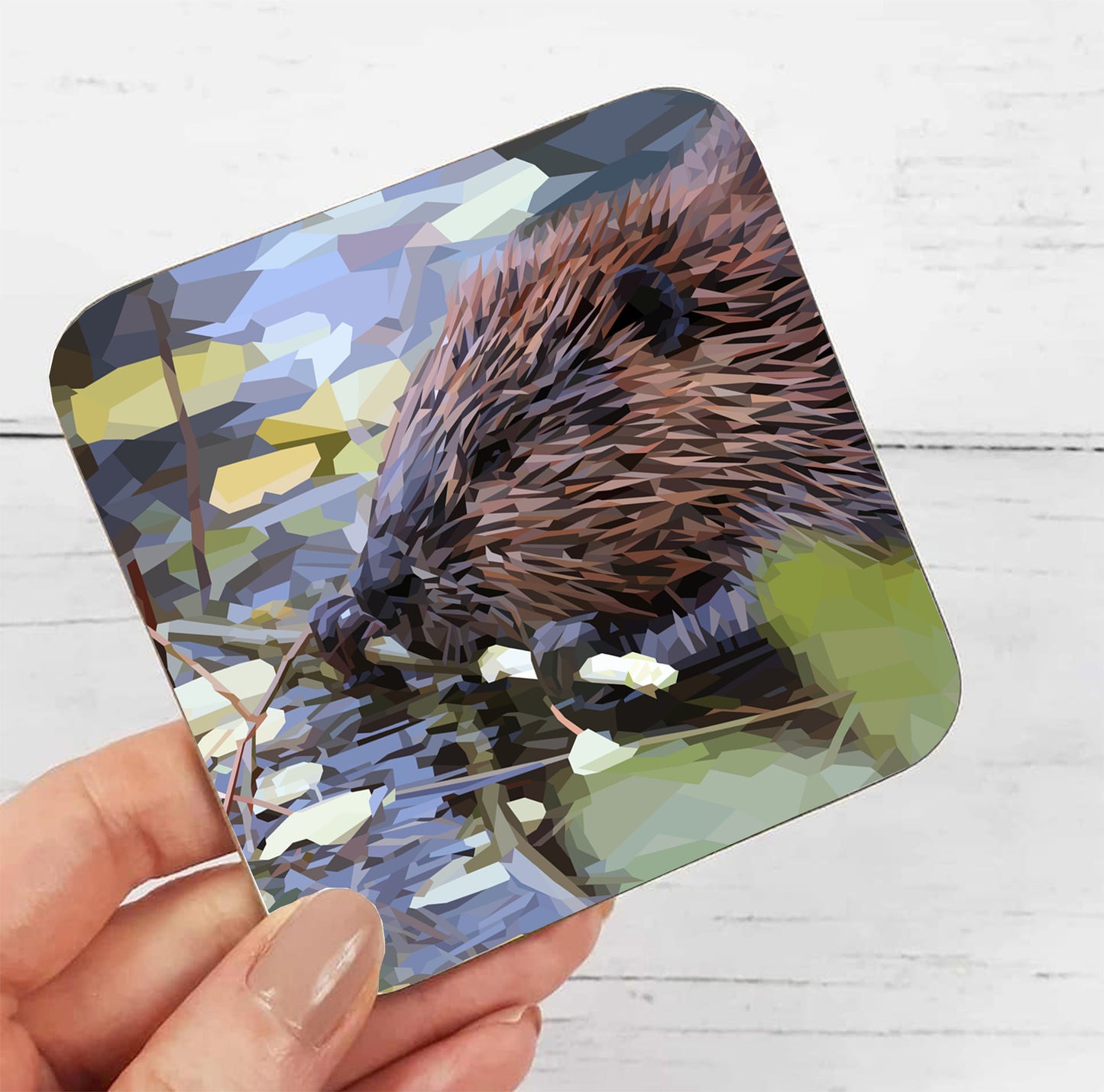 Beaver drinks coaster | Geometric illustration | British animals