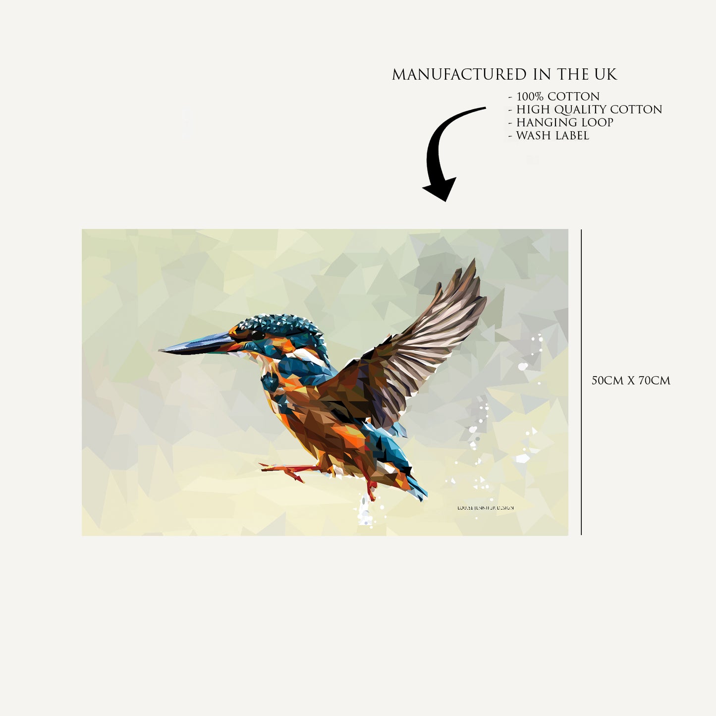 Kingfisher bird tea towel | 100% cotton | British wildlife design