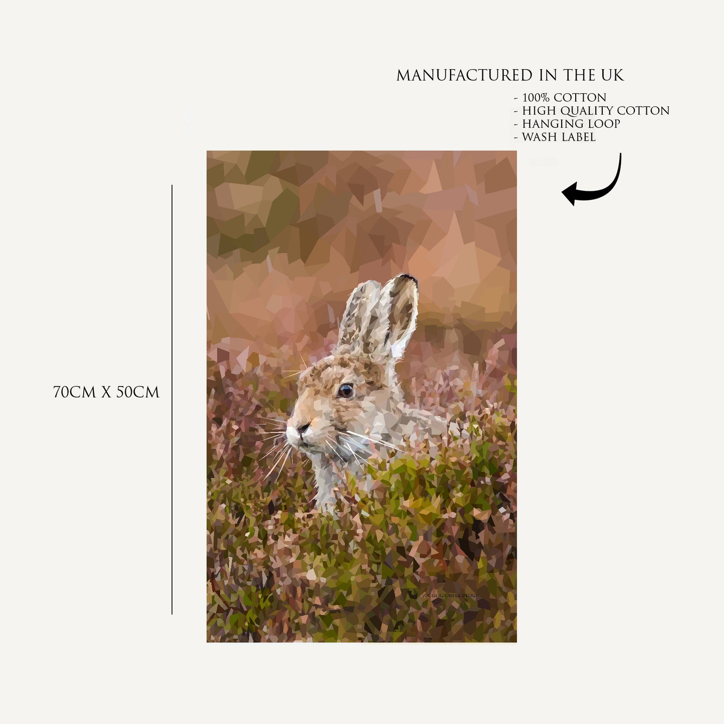 Mountain hare tea towel | 100% cotton | Scottish wildlife design