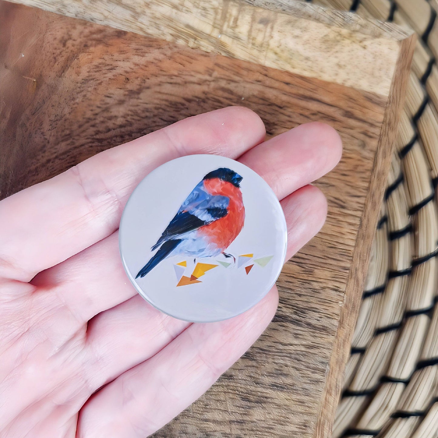 Bullfinch bird illustration | Mini pin badge | British gardens