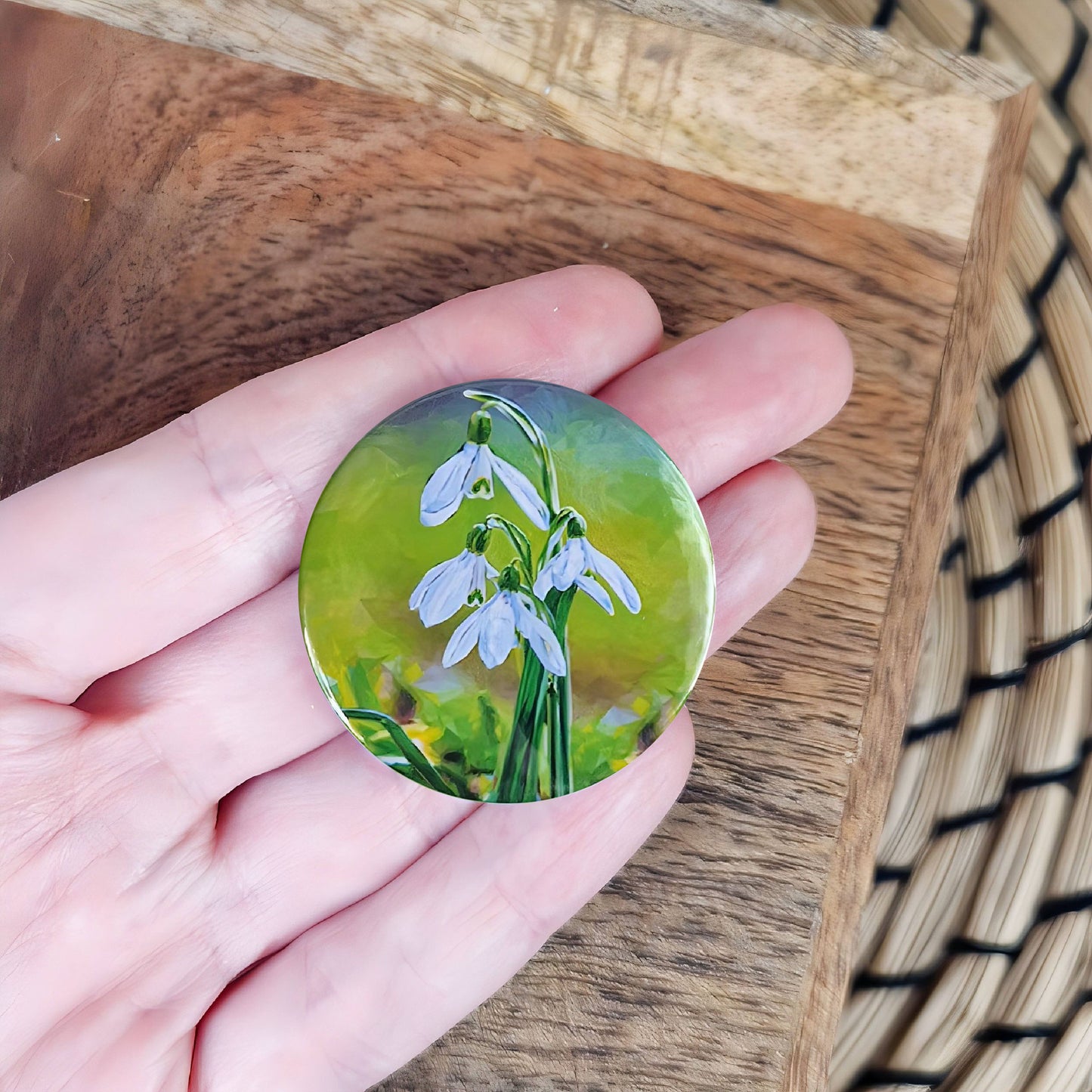Snowdrop flower illustration | Mini pin badge | British wildflowers