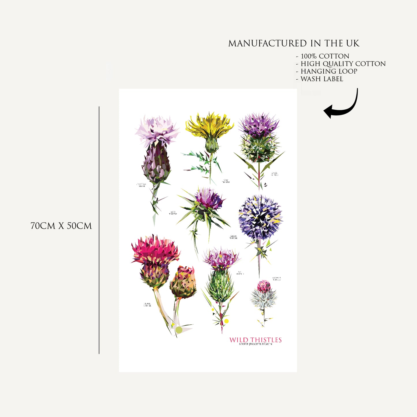 Wild thistles tea towel | 100% cotton | Scottish thistle design