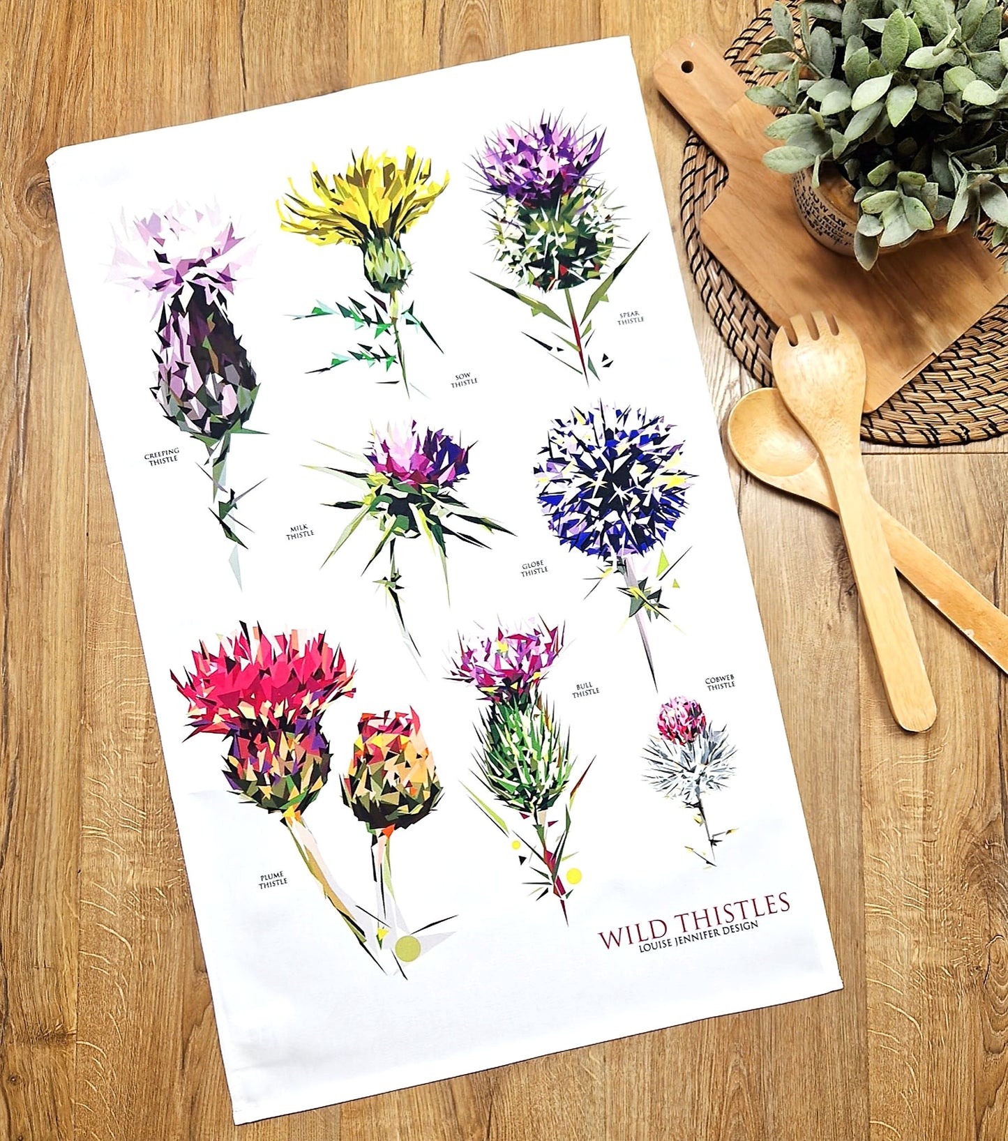 WILD THISTLES cotton tea towel