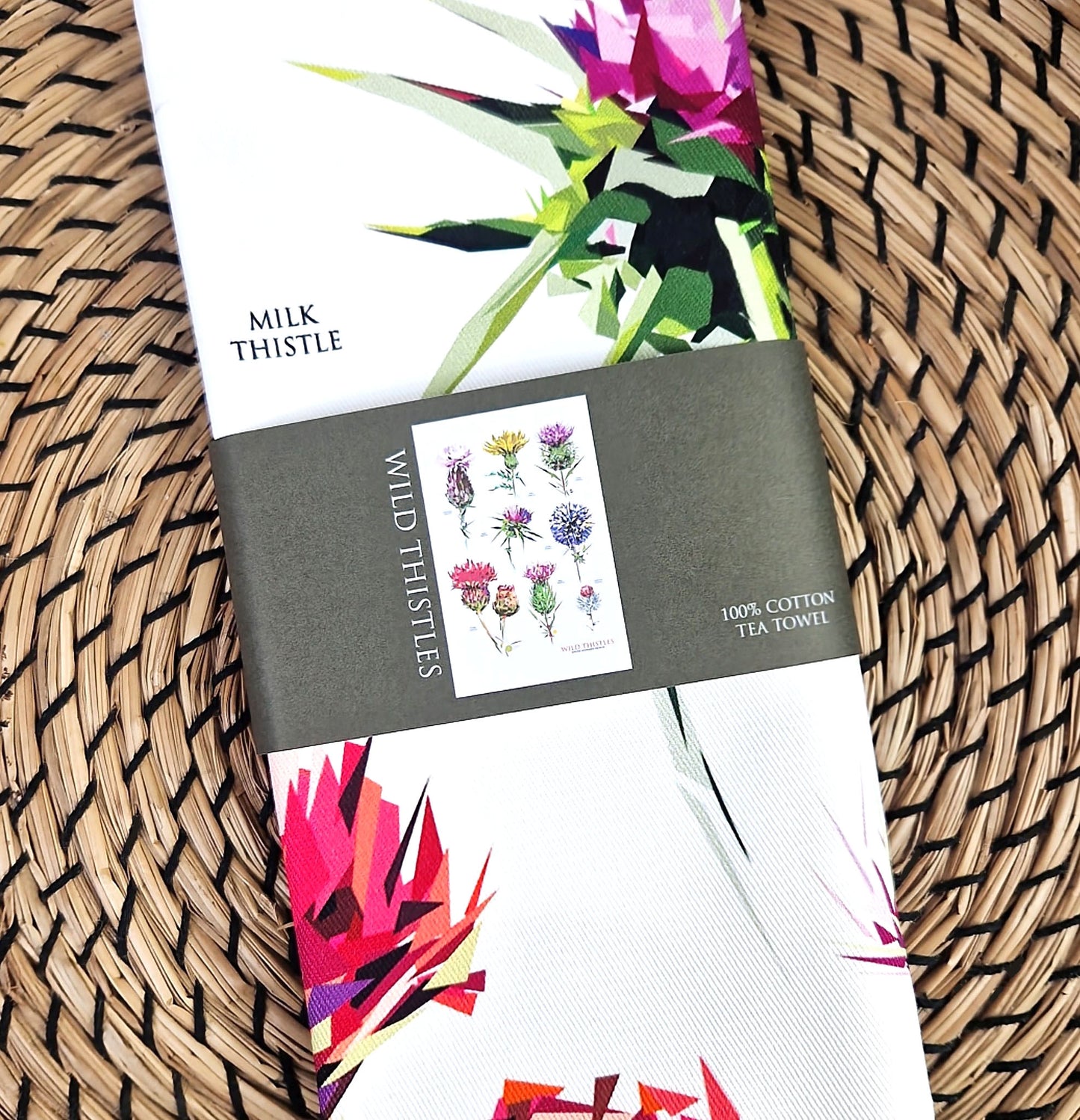 WILD THISTLES cotton tea towel