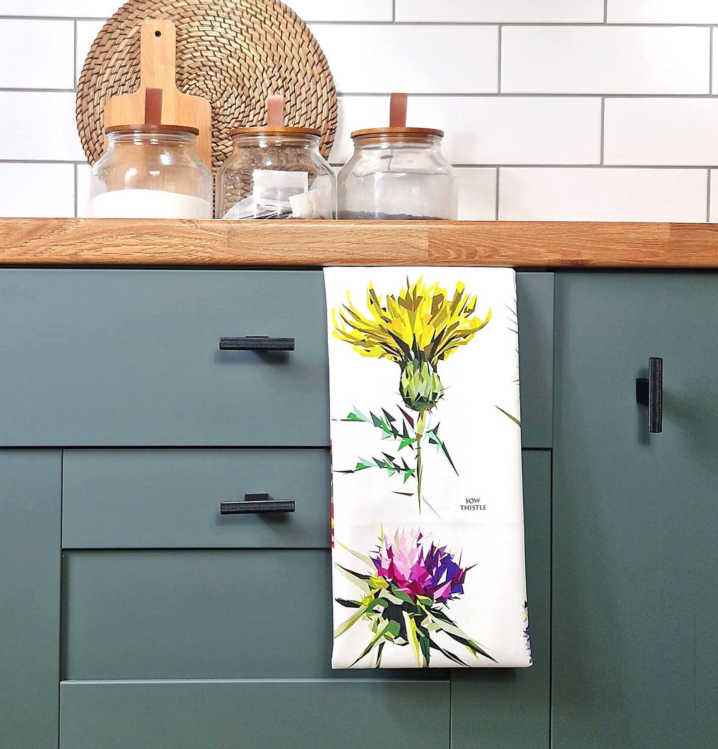 WILD THISTLES cotton tea towel