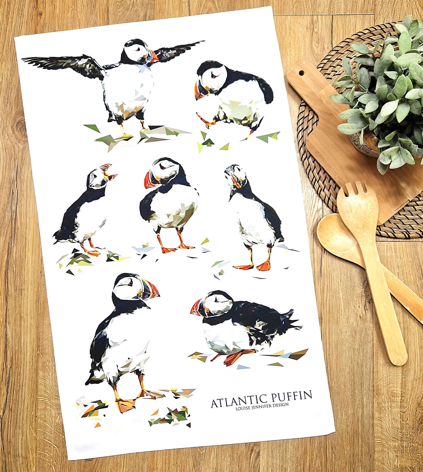 ATLANTIC PUFFIN MIX cotton tea towel