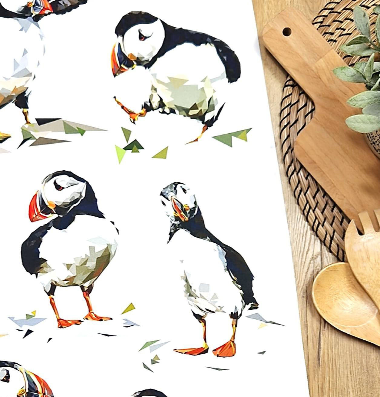ATLANTIC PUFFIN MIX cotton tea towel