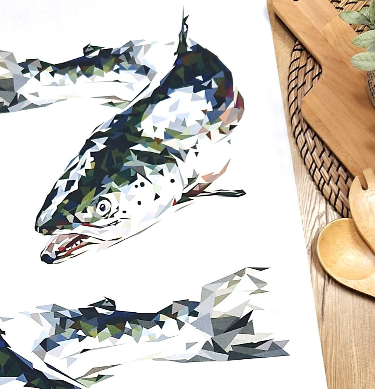 ATLANTIC SALMON cotton tea towel - 50% OFF APPLIED AT CHECKOUT