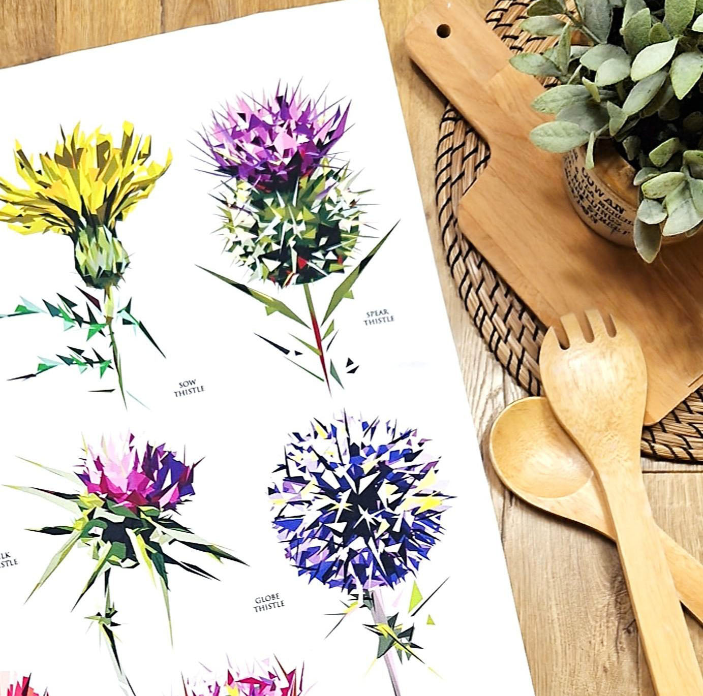WILD THISTLES cotton tea towel