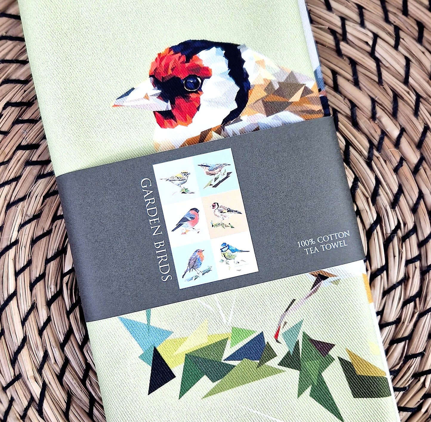 GARDEN BIRDS cotton tea towel