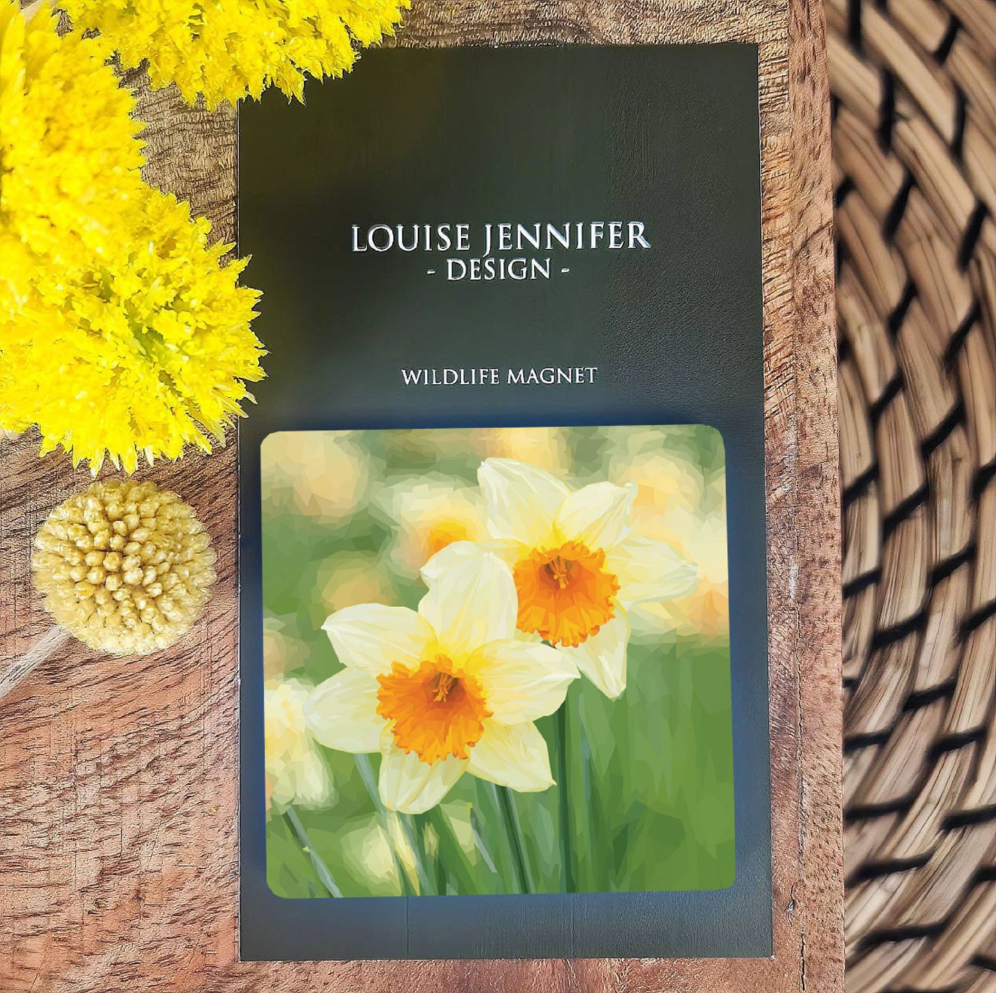 Daffodil flower illustration | Wooden fridge magnet | Spring bulbs