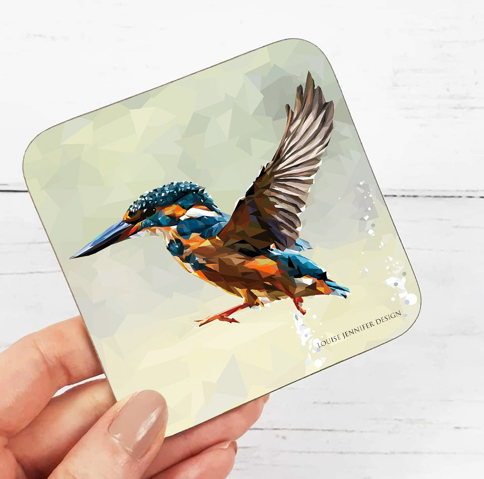 Kingfisher drinks coaster | Geometric illustration | British wild birds
