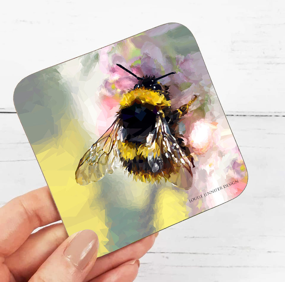 Bumblebee drinks coaster | Geometric illustration | Garden wildlife
