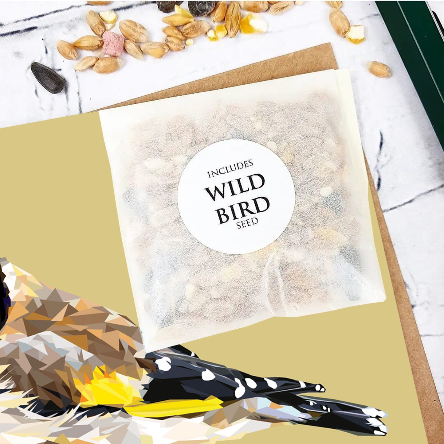 GOLDFINCH seed greeting card