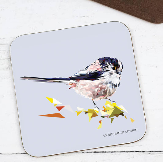 LONG-TAILED TIT hardwood coaster