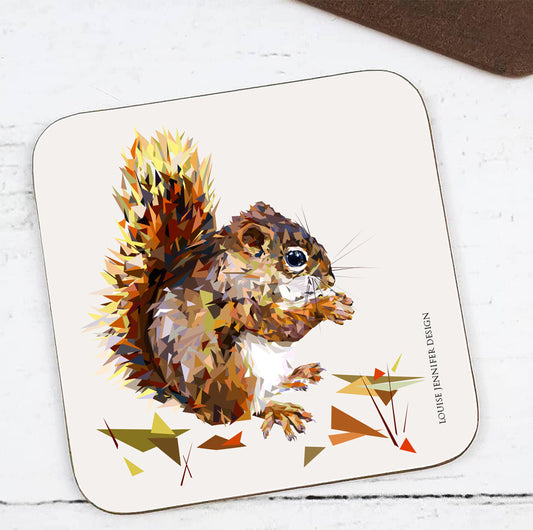 RED SQUIRREL hardwood coaster