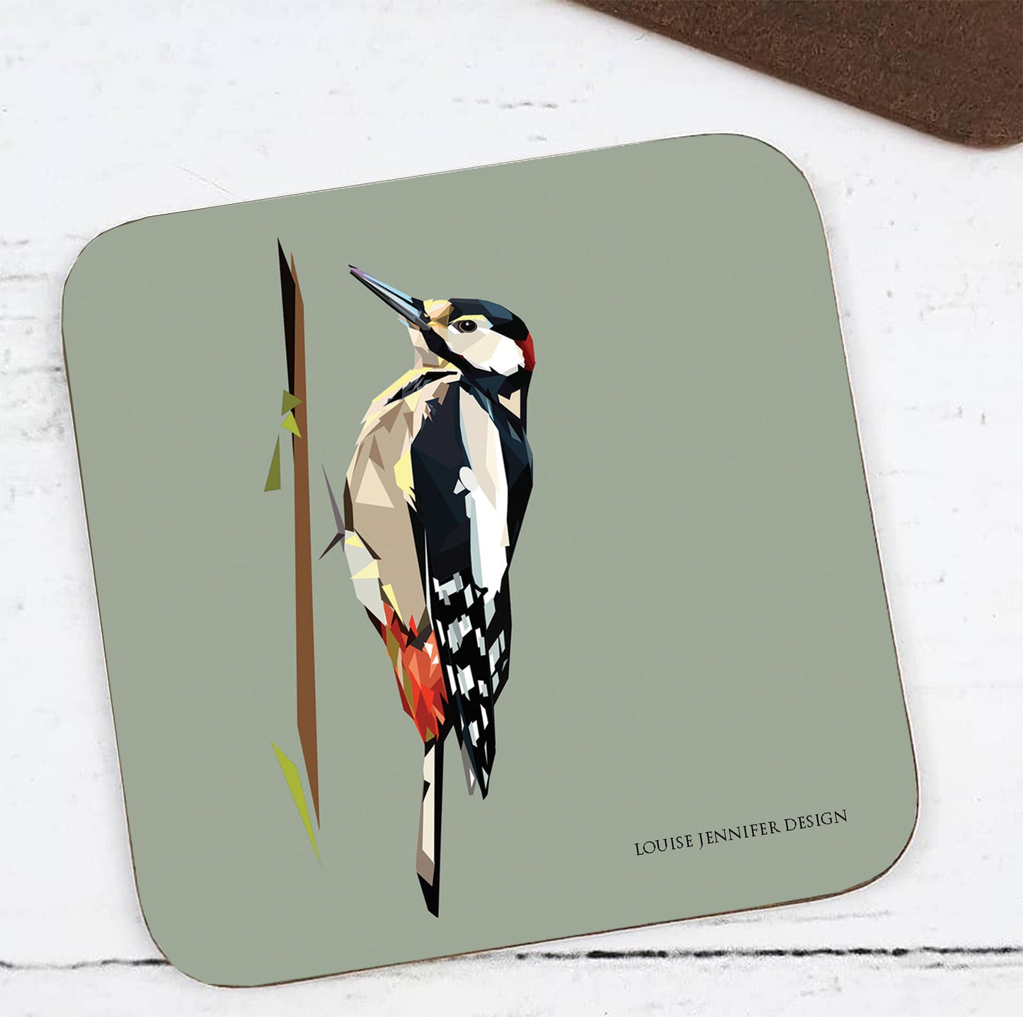 GREAT-SPOTTED WOODPECKER hardwood coaster