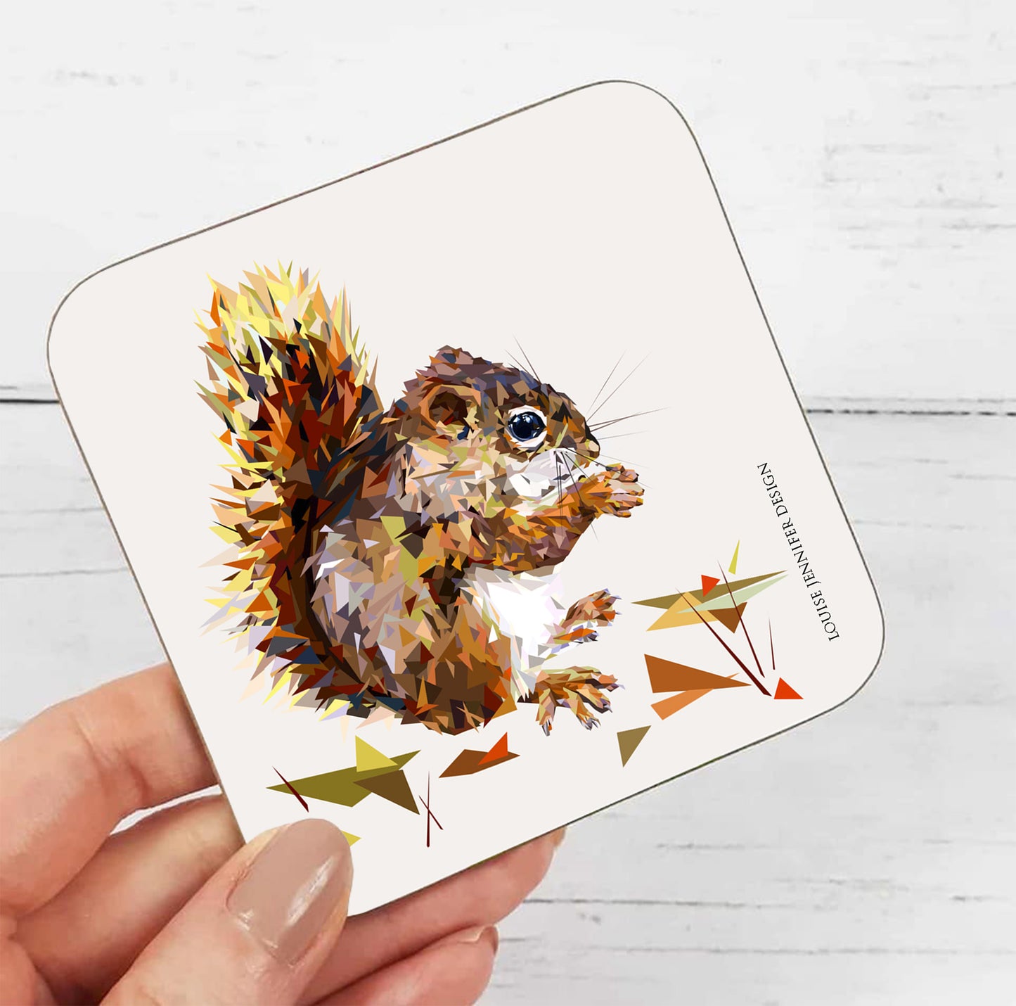 RED SQUIRREL hardwood coaster