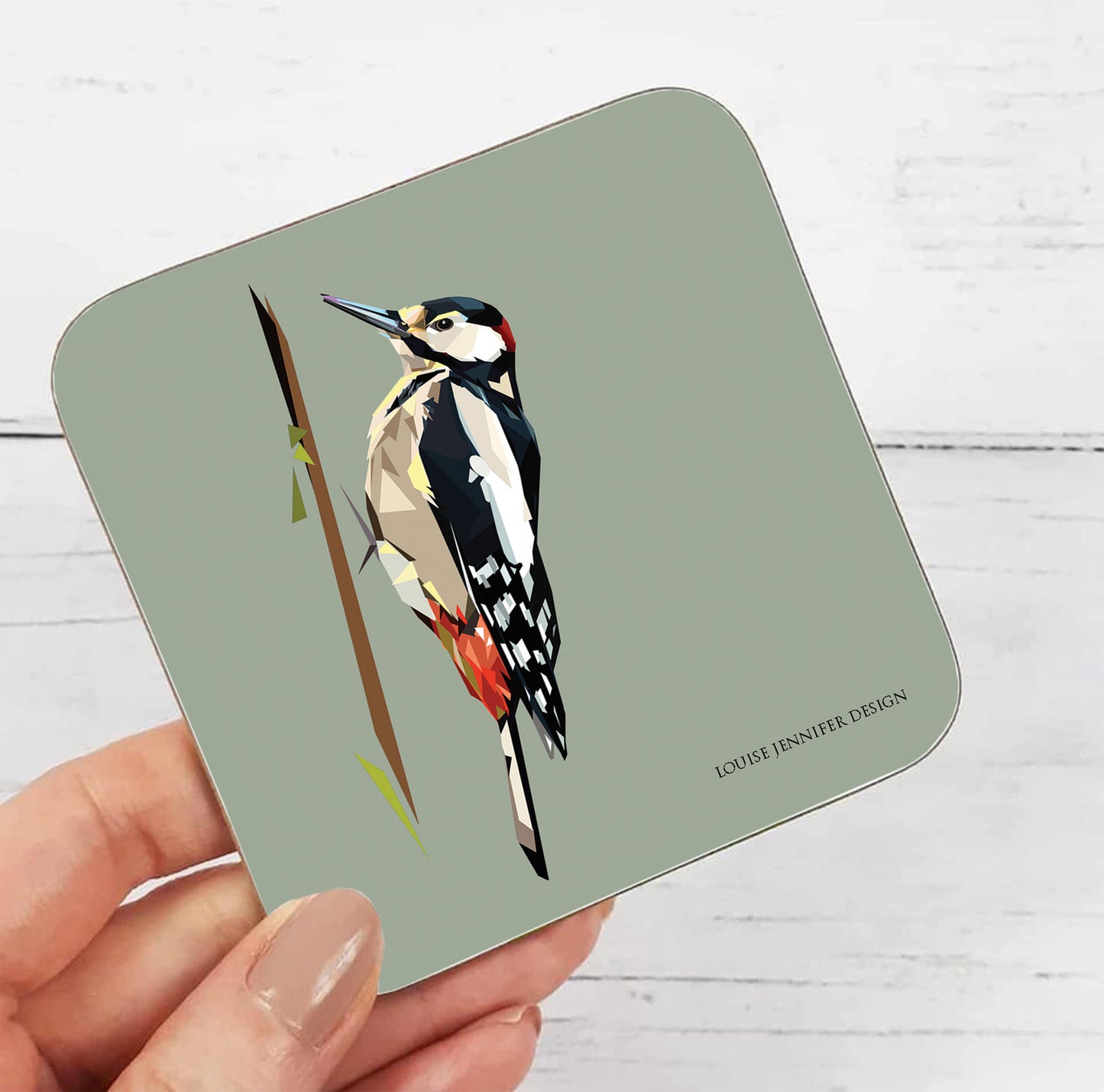 GREAT-SPOTTED WOODPECKER hardwood coaster