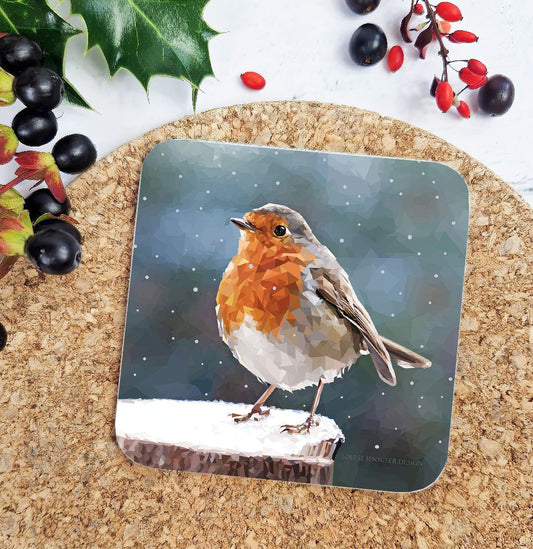 WINTER ROBIN hardwood coaster *NEW