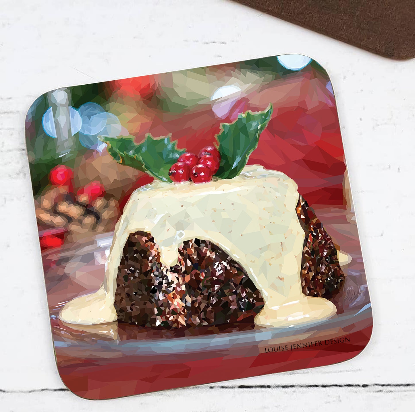 CHRISTMAS PUDDING hardwood coaster *NEW