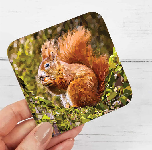 RED SQUIRREL hardwood coaster *NEW