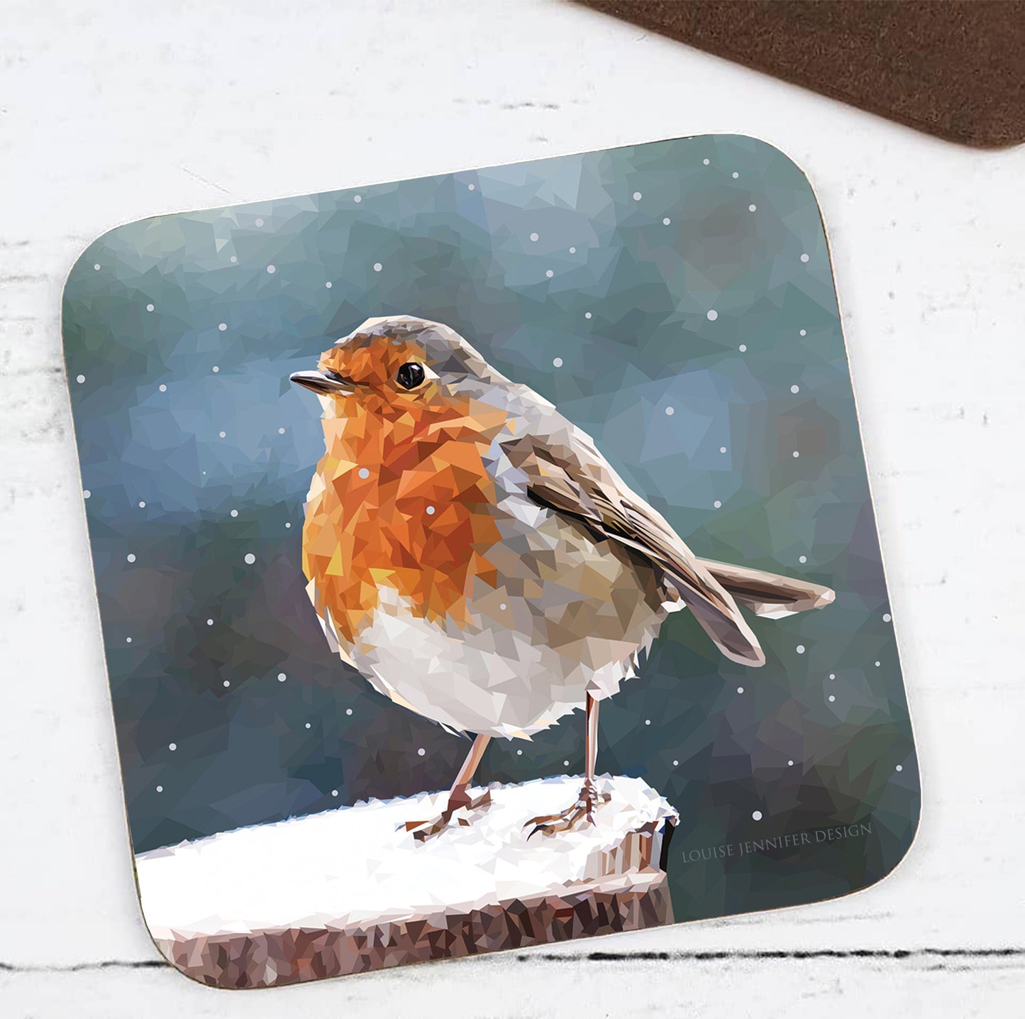 WINTER ROBIN hardwood coaster *NEW