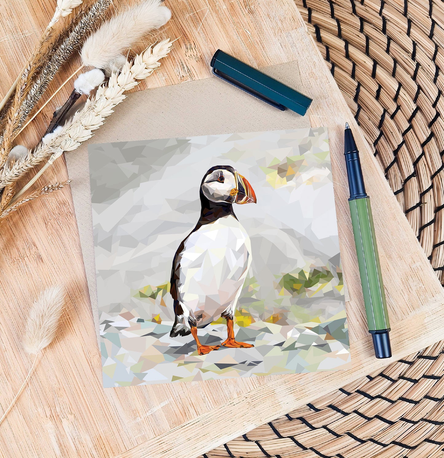 Atlantic puffin bird illustration | Blank greeting card | Scottish art card