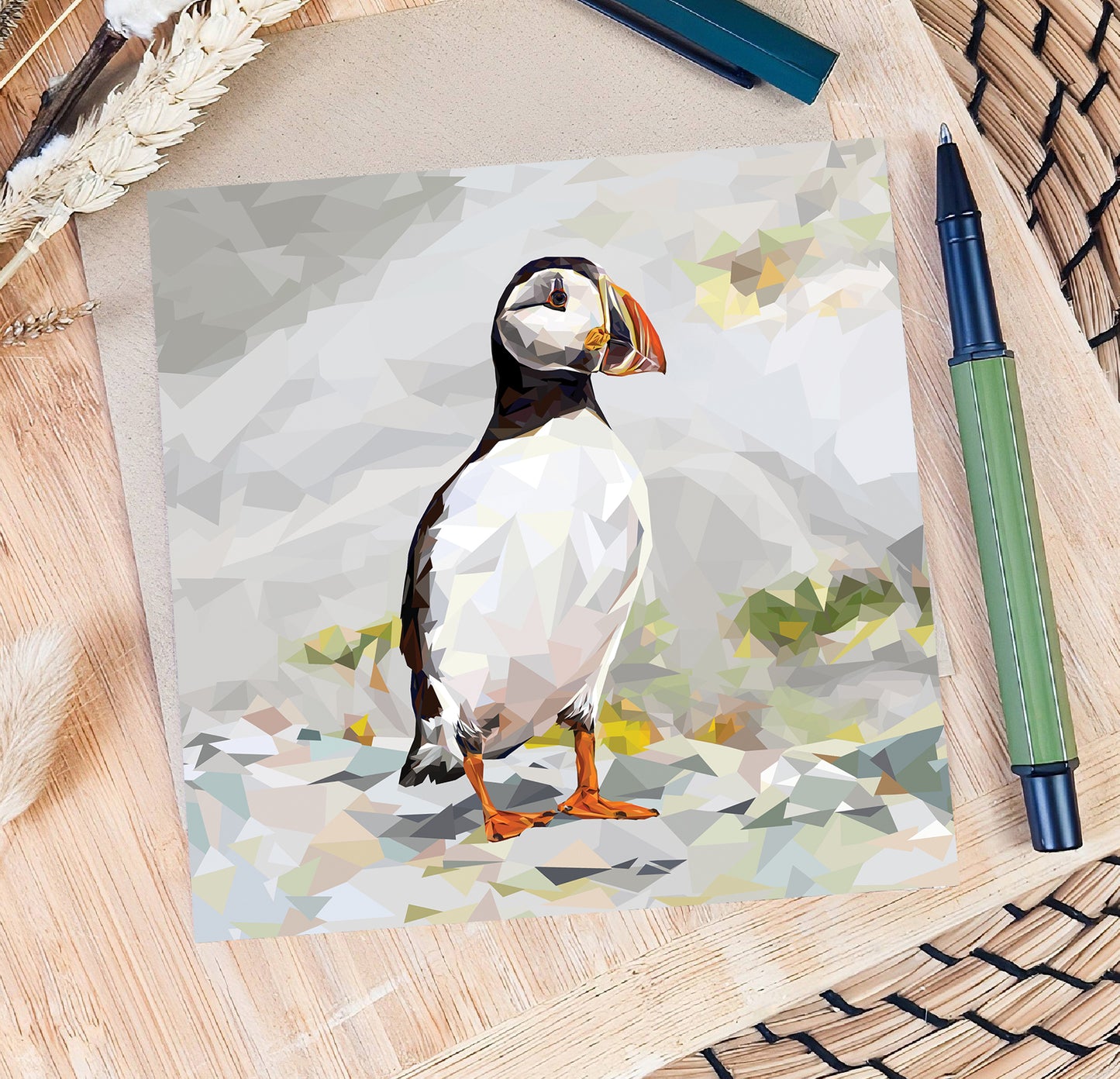 Atlantic puffin bird illustration | Blank greeting card | Scottish art card