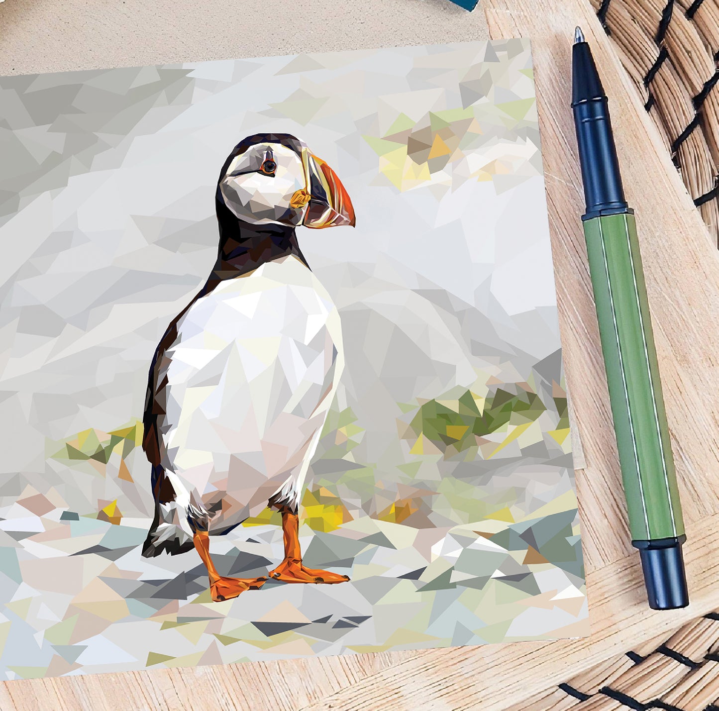Atlantic puffin bird illustration | Blank greeting card | Scottish art card