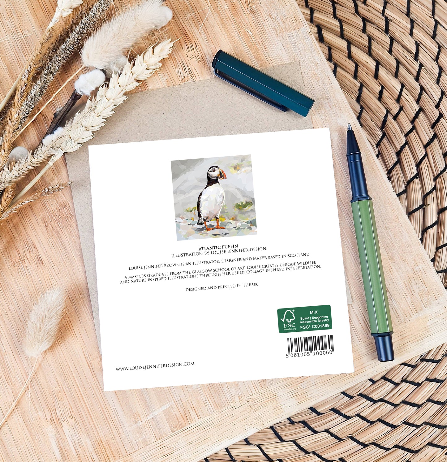Atlantic puffin bird illustration | Blank greeting card | Scottish art card