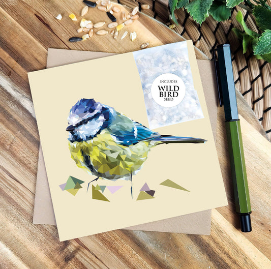 Blue tit bird illustration | Bird seed greeting card | Art card