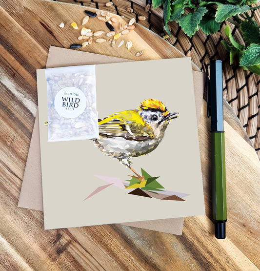 Goldcrest bird illustration | Bird seed greeting card | Art card