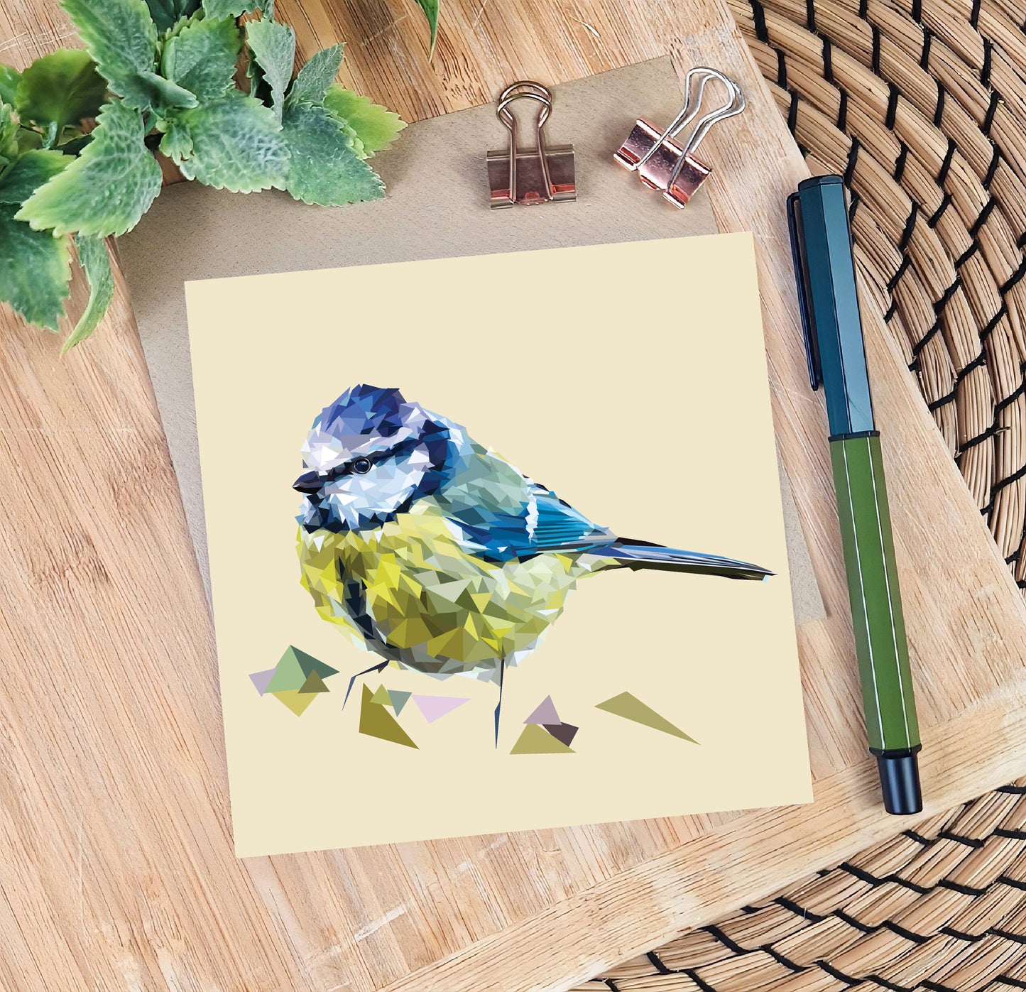 Blue tit bird illustration | Blank greeting card | Art card