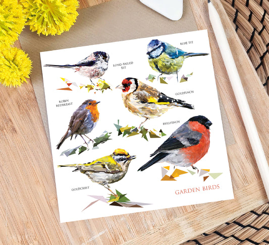 Garden birds illustration | Blank greeting card | Art card