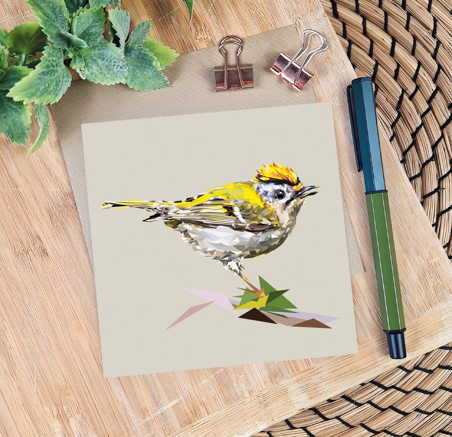 Goldcrest bird illustration | Blank greeting card | Art card