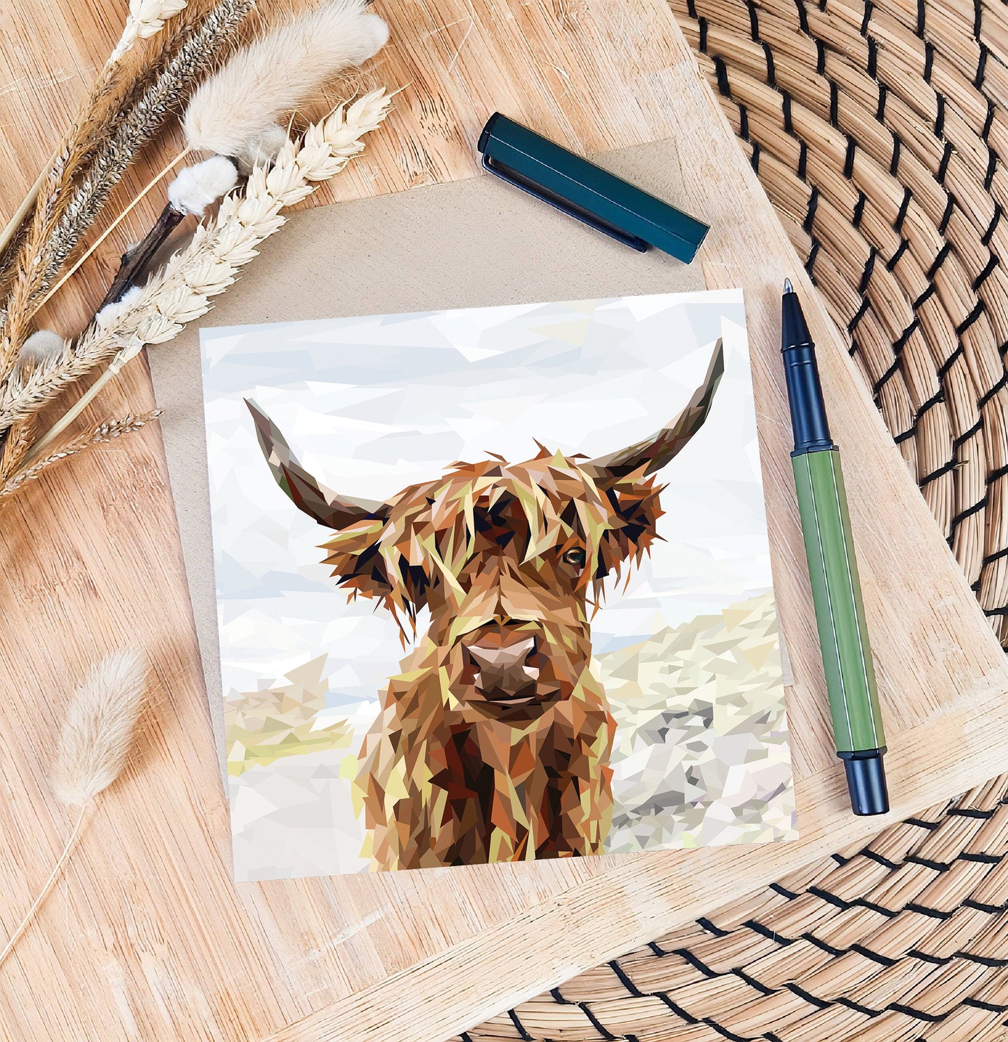 Highland cow illustration | Blank greeting card | Scottish art card