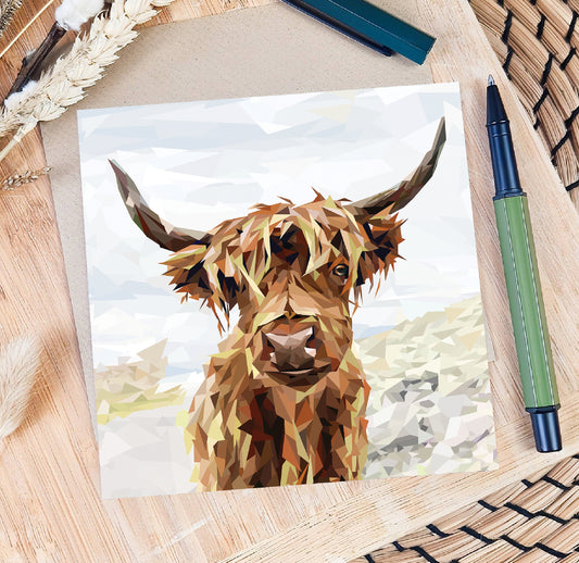 Highland cow illustration | Blank greeting card | Scottish art card